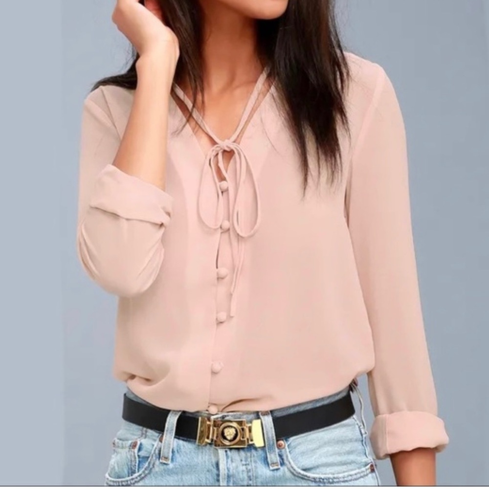 𝅺LuLu’s sheer blush pink blouse. Size M